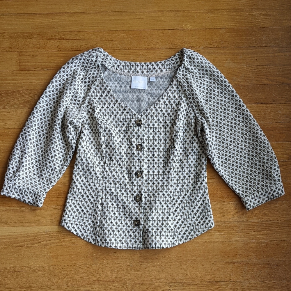 Ett:Twa by Anthropologie Coralie Button Down Blouse Cream Metallic Gold